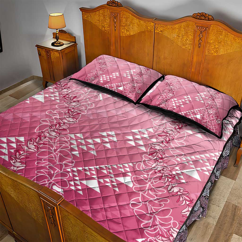 Hawaii Rose Pink Kapa Quilt Bed Set Vintage 'Ohe Kāpala Motifs Mix Plumeria Leis LT7 - Polynesian Pride