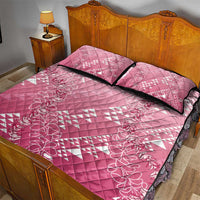 Hawaii Rose Pink Kapa Quilt Bed Set Vintage 'Ohe Kāpala Motifs Mix Plumeria Leis LT7 - Polynesian Pride
