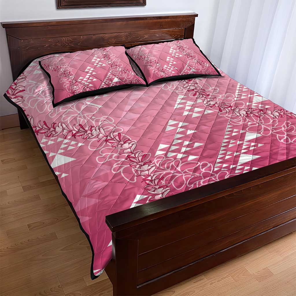 Hawaii Rose Pink Kapa Quilt Bed Set Vintage 'Ohe Kāpala Motifs Mix Plumeria Leis LT7 - Polynesian Pride