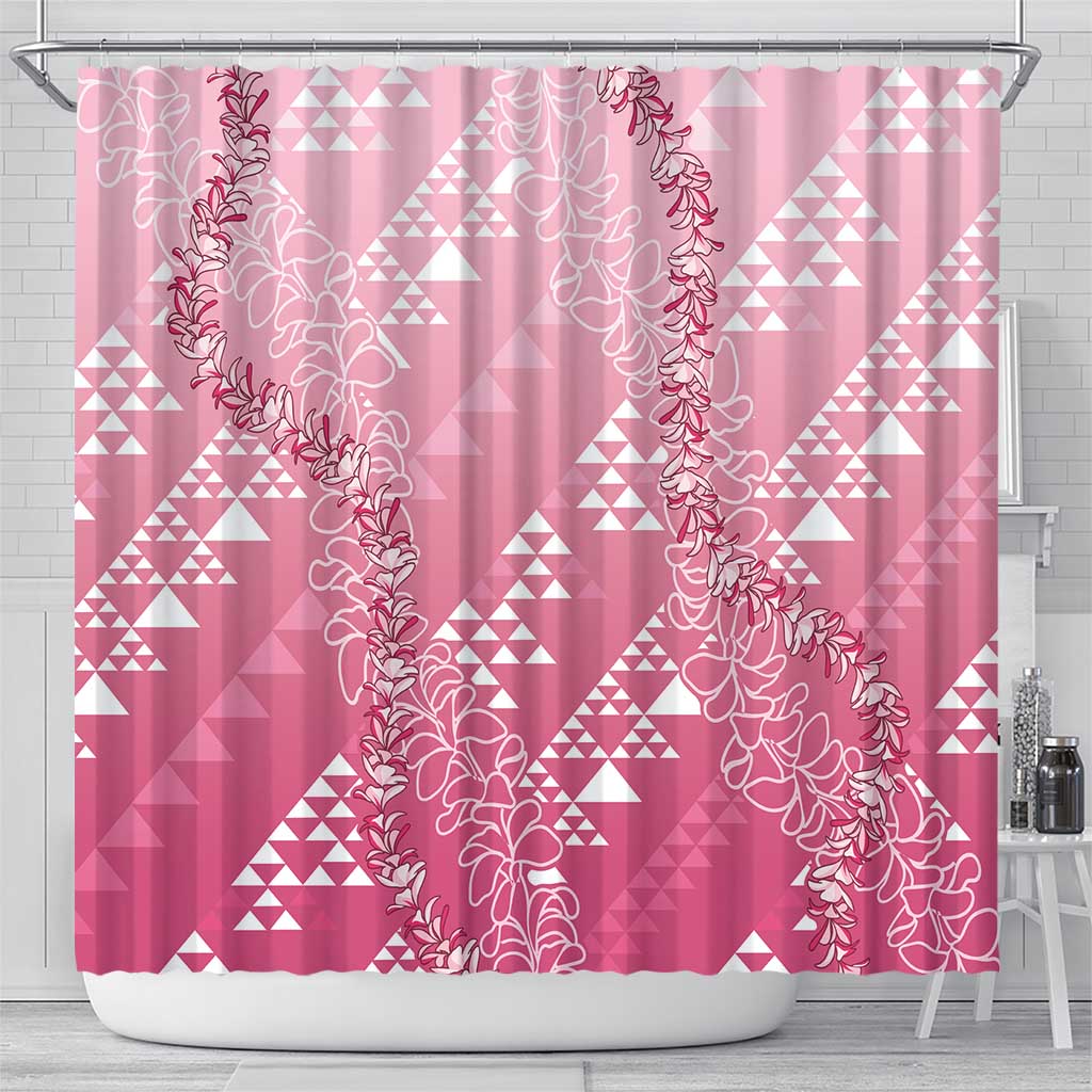 Hawaii Rose Pink Kapa Shower Curtain Vintage 'Ohe Kāpala Motifs Mix Plumeria Leis