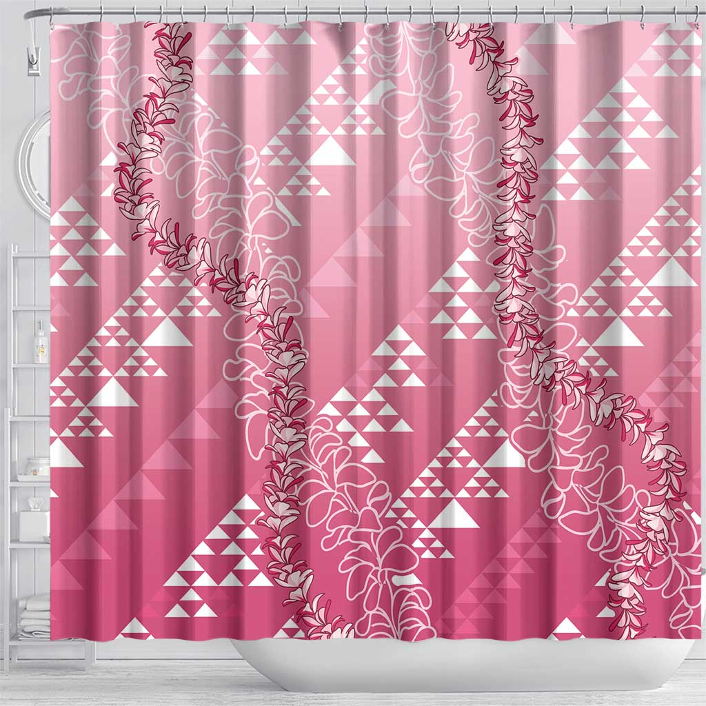 Hawaii Rose Pink Kapa Shower Curtain Vintage 'Ohe Kāpala Motifs Mix Plumeria Leis