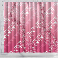 Hawaii Rose Pink Kapa Shower Curtain Vintage 'Ohe Kāpala Motifs Mix Plumeria Leis