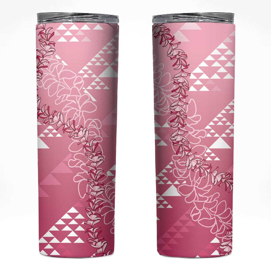 Hawaii Rose Pink Kapa Skinny Tumbler Vintage 'Ohe Kāpala Motifs Mix Plumeria Leis