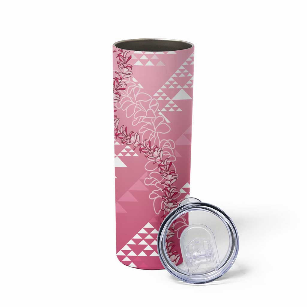 Hawaii Rose Pink Kapa Skinny Tumbler Vintage 'Ohe Kāpala Motifs Mix Plumeria Leis