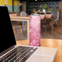 Hawaii Rose Pink Kapa Skinny Tumbler Vintage 'Ohe Kāpala Motifs Mix Plumeria Leis