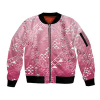 Hawaii Rose Pink Kapa Sleeve Zip Bomber Jacket Vintage 'Ohe Kāpala Motifs Mix Plumeria Leis