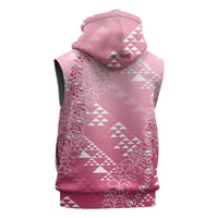 Hawaii Rose Pink Kapa Sleeveless Hoodie Vintage 'Ohe Kāpala Motifs Mix Plumeria Leis