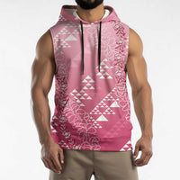 Hawaii Rose Pink Kapa Sleeveless Hoodie Vintage 'Ohe Kāpala Motifs Mix Plumeria Leis