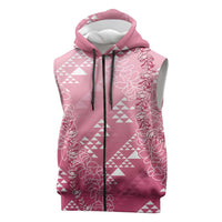 Hawaii Rose Pink Kapa Sleeveless Zip Hoodie Vintage 'Ohe Kāpala Motifs Mix Plumeria Leis