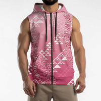 Hawaii Rose Pink Kapa Sleeveless Zip Hoodie Vintage 'Ohe Kāpala Motifs Mix Plumeria Leis