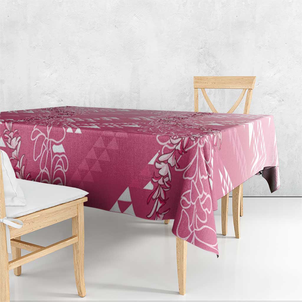 Hawaii Rose Pink Kapa Tablecloth Vintage 'Ohe Kāpala Motifs Mix Plumeria Leis