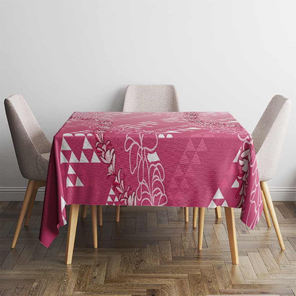 Hawaii Rose Pink Kapa Tablecloth Vintage 'Ohe Kāpala Motifs Mix Plumeria Leis