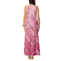 Hawaii Rose Pink Kapa Tank Maxi Dress Vintage 'Ohe Kāpala Motifs Mix Plumeria Leis