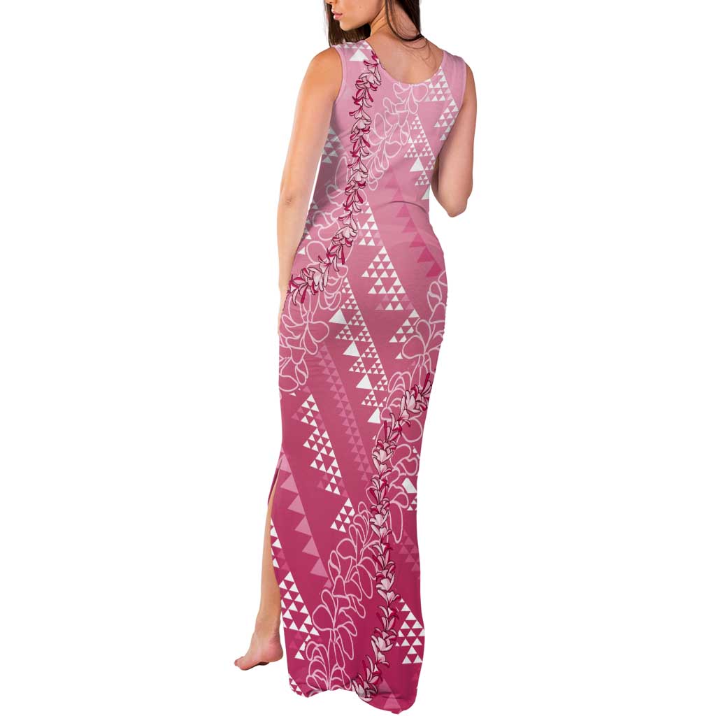 Hawaii Rose Pink Kapa Tank Maxi Dress Vintage 'Ohe Kāpala Motifs Mix Plumeria Leis
