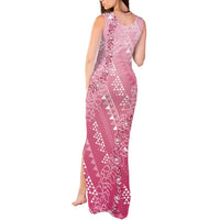 Hawaii Rose Pink Kapa Tank Maxi Dress Vintage 'Ohe Kāpala Motifs Mix Plumeria Leis