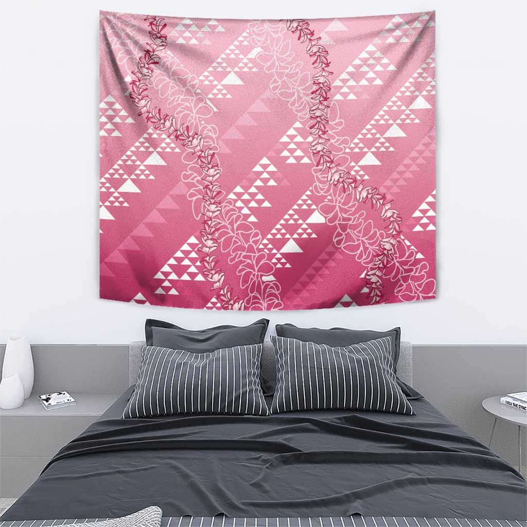 Hawaii Rose Pink Kapa Tapestry Vintage 'Ohe Kāpala Motifs Mix Plumeria Leis LT7 - Polynesian Pride