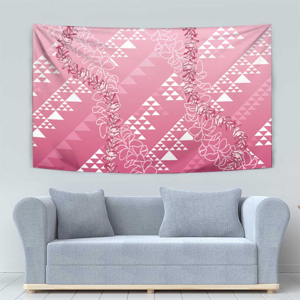 Hawaii Rose Pink Kapa Tapestry Vintage 'Ohe Kāpala Motifs Mix Plumeria Leis LT7 - Polynesian Pride