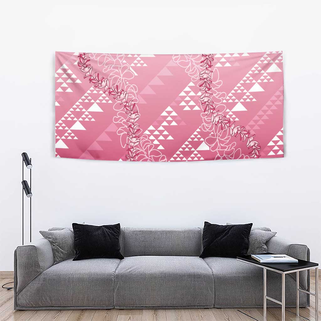 Hawaii Rose Pink Kapa Tapestry Vintage 'Ohe Kāpala Motifs Mix Plumeria Leis LT7 - Polynesian Pride