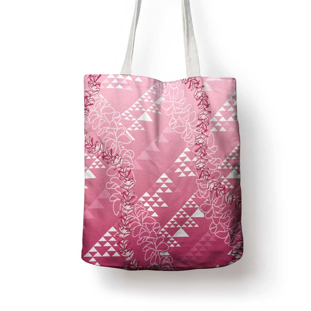Hawaii Rose Pink Kapa Tote Bag Vintage 'Ohe Kāpala Motifs Mix Plumeria Leis