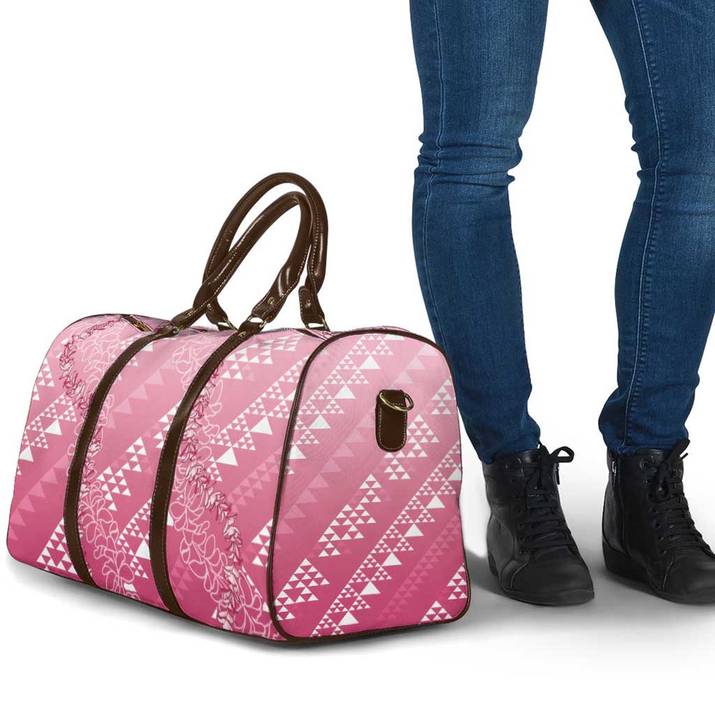 Hawaii Rose Pink Kapa Travel Bag Vintage 'Ohe Kāpala Motifs Mix Plumeria Leis