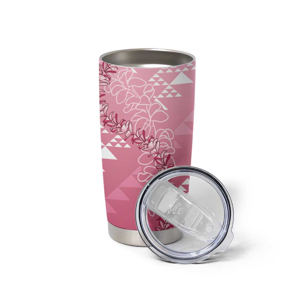 Hawaii Rose Pink Kapa Tumbler Cup Vintage 'Ohe Kāpala Motifs Mix Plumeria Leis