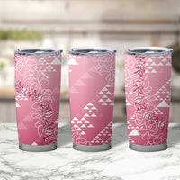 Hawaii Rose Pink Kapa Tumbler Cup Vintage 'Ohe Kāpala Motifs Mix Plumeria Leis