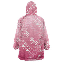 Hawaii Rose Pink Kapa Wearable Blanket Hoodie Vintage 'Ohe Kāpala Motifs Mix Plumeria Leis LT7 - Polynesian Pride