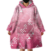 Hawaii Rose Pink Kapa Wearable Blanket Hoodie Vintage 'Ohe Kāpala Motifs Mix Plumeria Leis LT7 - Polynesian Pride