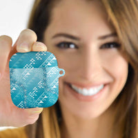 Hawaii Turquoise Kapa AirPods Case Vintage 'Ohe Kāpala Motifs Mix Plumeria Leis