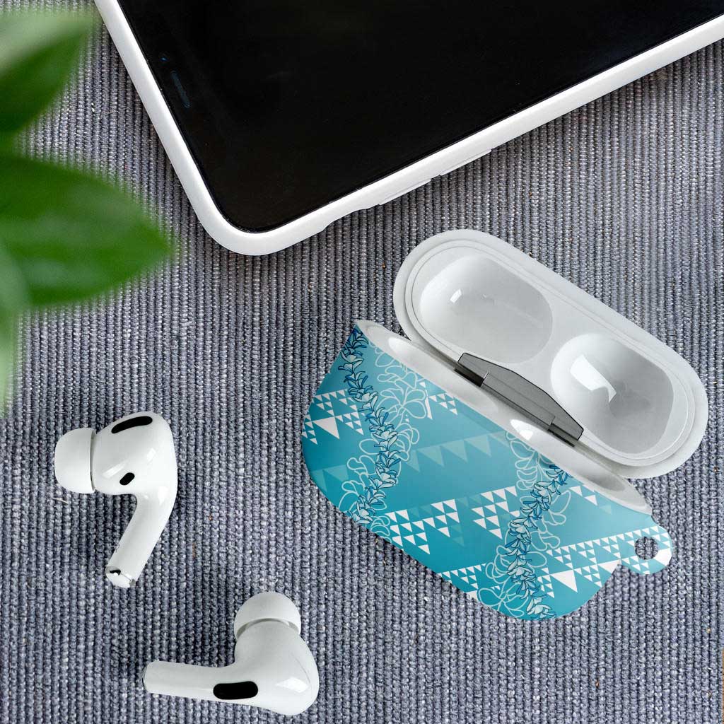 Hawaii Turquoise Kapa AirPods Case Vintage 'Ohe Kāpala Motifs Mix Plumeria Leis