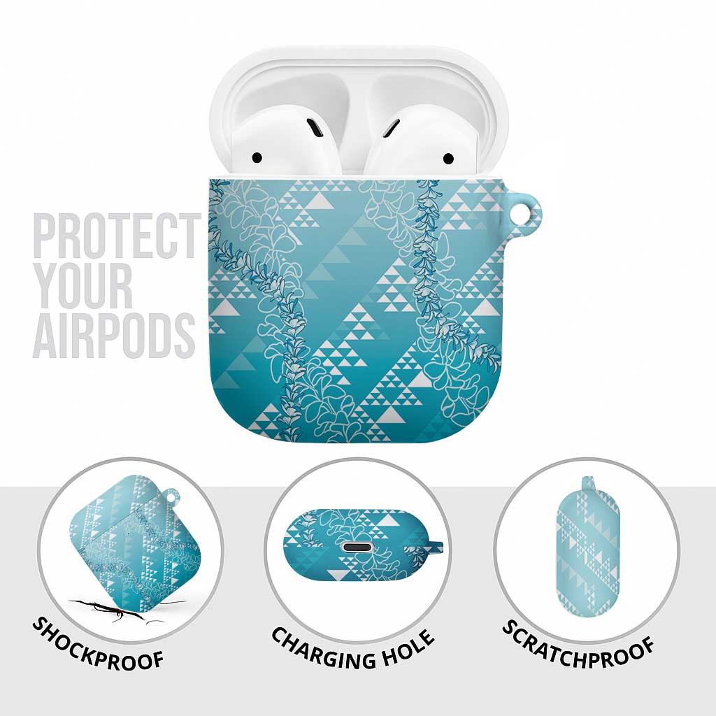 Hawaii Turquoise Kapa AirPods Case Vintage 'Ohe Kāpala Motifs Mix Plumeria Leis