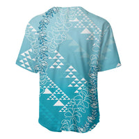 Hawaii Turquoise Kapa Baseball Jersey Vintage 'Ohe Kāpala Motifs Mix Plumeria Leis LT7 - Polynesian Pride
