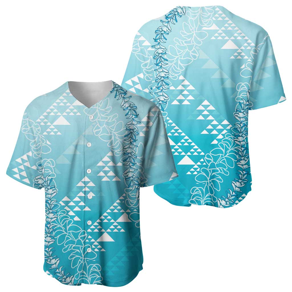 Hawaii Turquoise Kapa Baseball Jersey Vintage 'Ohe Kāpala Motifs Mix Plumeria Leis LT7 - Polynesian Pride