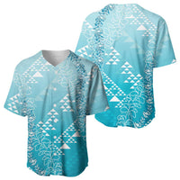 Hawaii Turquoise Kapa Baseball Jersey Vintage 'Ohe Kāpala Motifs Mix Plumeria Leis LT7 - Polynesian Pride