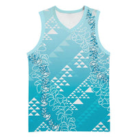 Hawaii Turquoise Kapa Basketball Jersey Vintage 'Ohe Kāpala Motifs Mix Plumeria Leis