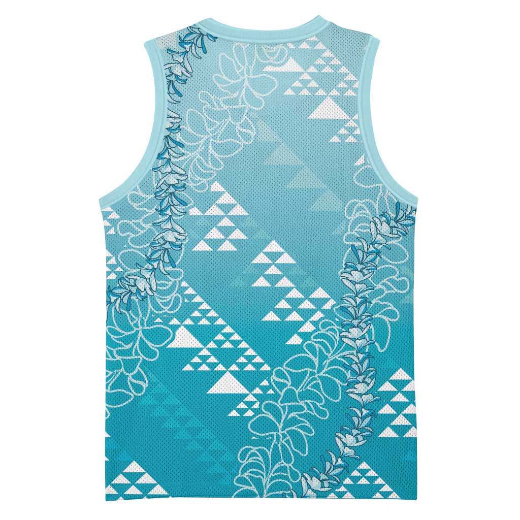 Hawaii Turquoise Kapa Basketball Jersey Vintage 'Ohe Kāpala Motifs Mix Plumeria Leis