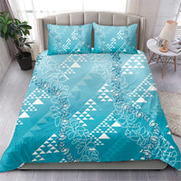 Hawaii Turquoise Kapa Bedding Set Vintage 'Ohe Kāpala Motifs Mix Plumeria Leis
