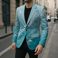 Hawaii Turquoise Kapa Blazer Vintage 'Ohe Kāpala Motifs Mix Plumeria Leis