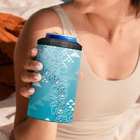 Hawaii Turquoise Kapa 4 in 1 Can Cooler Tumbler Vintage 'Ohe Kāpala Motifs Mix Plumeria Leis