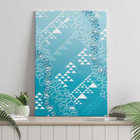 Hawaii Turquoise Kapa Canvas Wall Art Vintage 'Ohe Kāpala Motifs Mix Plumeria Leis