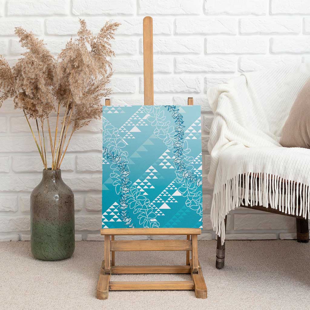 Hawaii Turquoise Kapa Canvas Wall Art Vintage 'Ohe Kāpala Motifs Mix Plumeria Leis