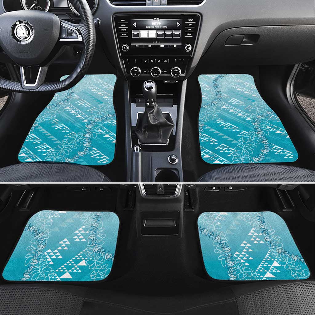 Hawaii Turquoise Kapa Car Mats Vintage 'Ohe Kāpala Motifs Mix Plumeria Leis LT7 Set 4pcs Turquoise - Polynesian Pride