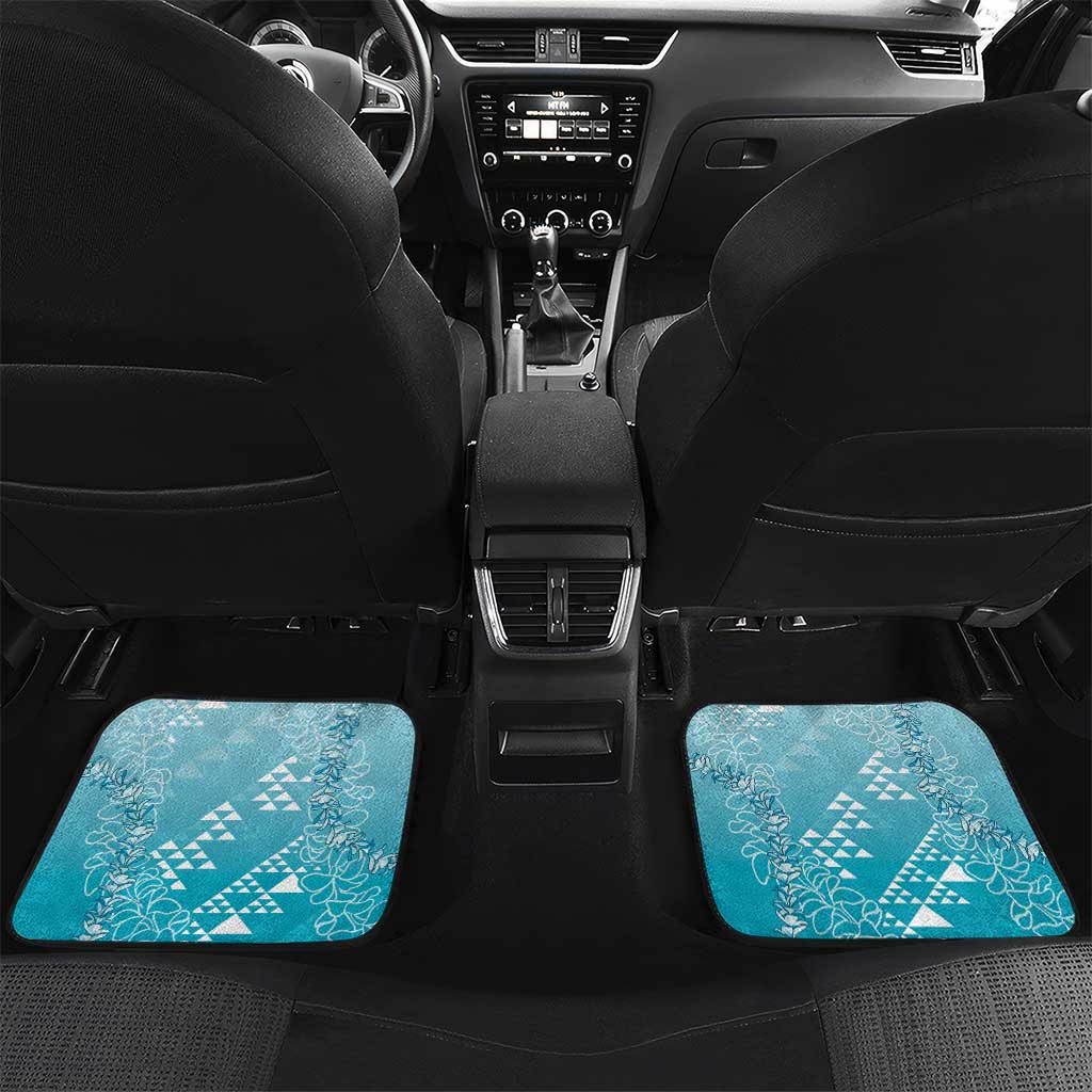 Hawaii Turquoise Kapa Car Mats Vintage 'Ohe Kāpala Motifs Mix Plumeria Leis LT7 Set 2pcs - Back Turquoise - Polynesian Pride
