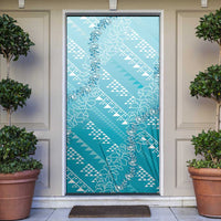 Hawaii Turquoise Kapa Door Cover Vintage 'Ohe Kāpala Motifs Mix Plumeria Leis