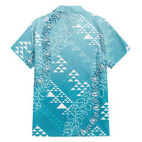 Hawaii Turquoise Kapa Family Matching Mermaid Dress and Hawaiian Shirt Vintage 'Ohe Kāpala Motifs Mix Plumeria Leis