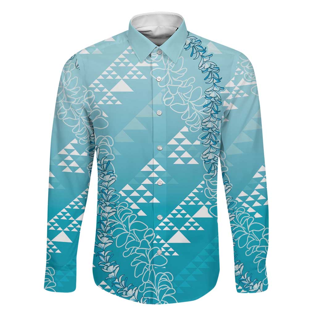 Hawaii Turquoise Kapa Family Matching Tank Maxi Dress and Hawaiian Shirt Vintage 'Ohe Kāpala Motifs Mix Plumeria Leis