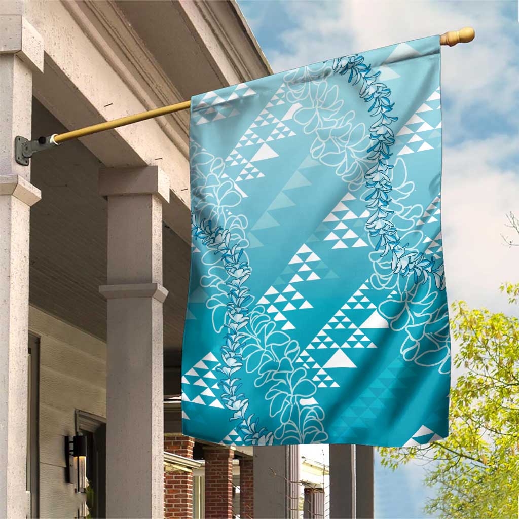 Hawaii Turquoise Kapa Garden Flag Vintage 'Ohe Kāpala Motifs Mix Plumeria Leis