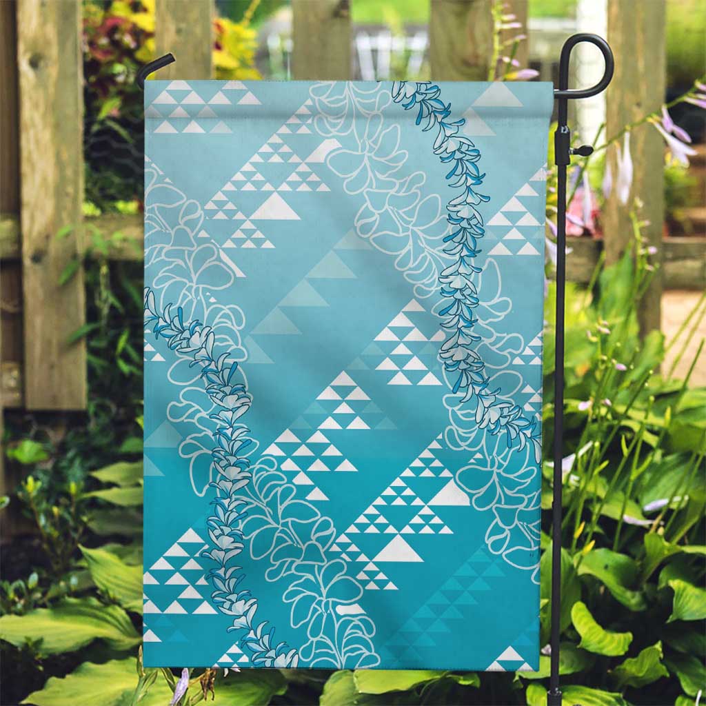 Hawaii Turquoise Kapa Garden Flag Vintage 'Ohe Kāpala Motifs Mix Plumeria Leis