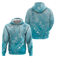 Hawaii Turquoise Kapa Hoodie Vintage 'Ohe Kāpala Motifs Mix Plumeria Leis