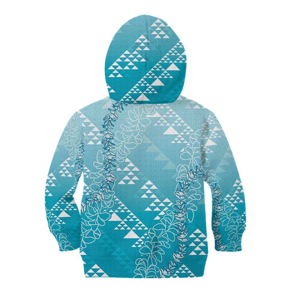 Hawaii Turquoise Kapa Kid Hoodie Vintage 'Ohe Kāpala Motifs Mix Plumeria Leis